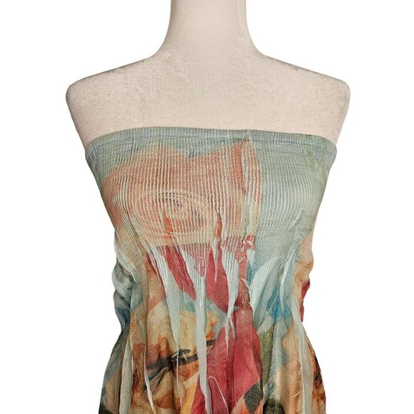 Lapis Dress One Size Floral Print Off Shoulder Strapless Blue Bubble Dress - Picture 3 of 11